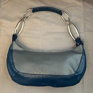 Gray/Blue Colorblock Shoulder with Silver Link Strap Detail, Upcrafted